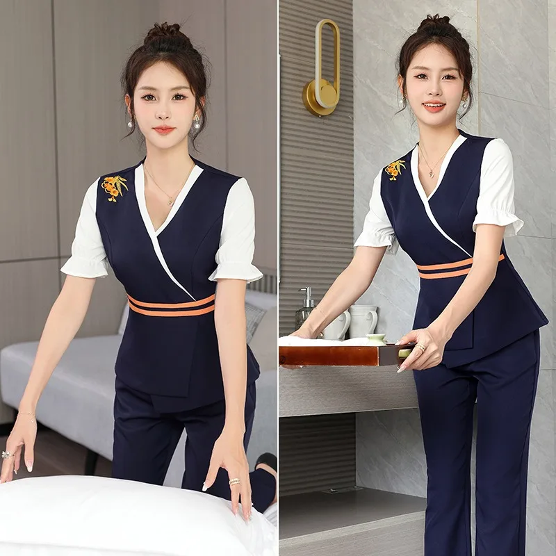 

Beauty Salon estheticienne Spa Uniform Massage Work Clothes Foot Therapist Work Gowns for Women Blue Beautician Uniform Suit