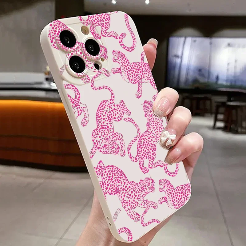 Case For iPhone 15 14 13 12 11 Pro Max XS X XR Pink Leopard Print Pattern Phone Cover For iPhone 7 8 Plus 15 14 SE 2022 SE3 Case image 5