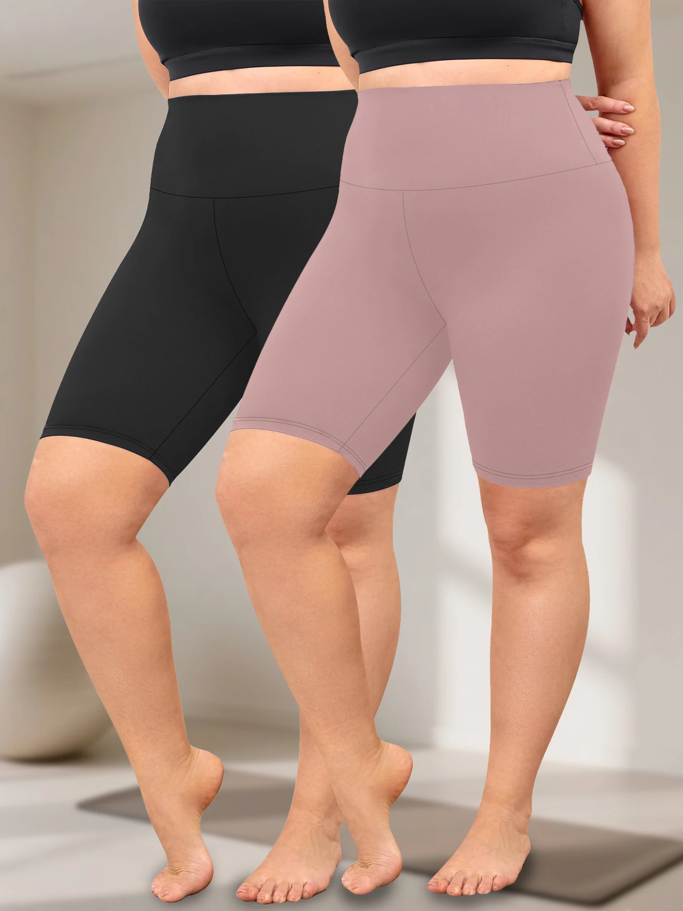 

2 пары женских шорт с высокой талией для фитнеса и йоги, супермягкие, с эффектом коррекции живота, для бега и занятий спортом, больших размеров