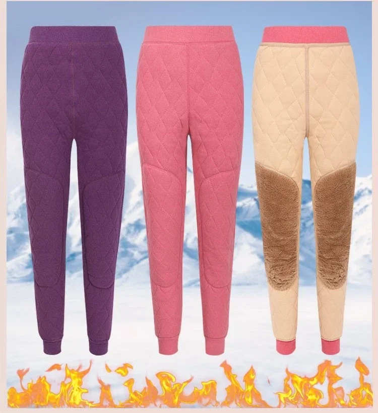 Women Thicken Warm Bottoms Pants Skin-friendly High Waist Elasticity Leggings Knee Fleece-Lined Layer Soft Trousers Thermo Pants