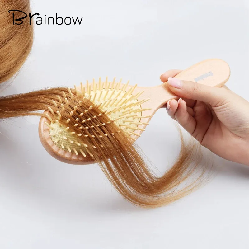 Brainbow Wooden Comb Scalp Massage Brush Natural Wood Needle Healthy Comb Antistatic Cushion Hair Brush Hair Care Styling Tools