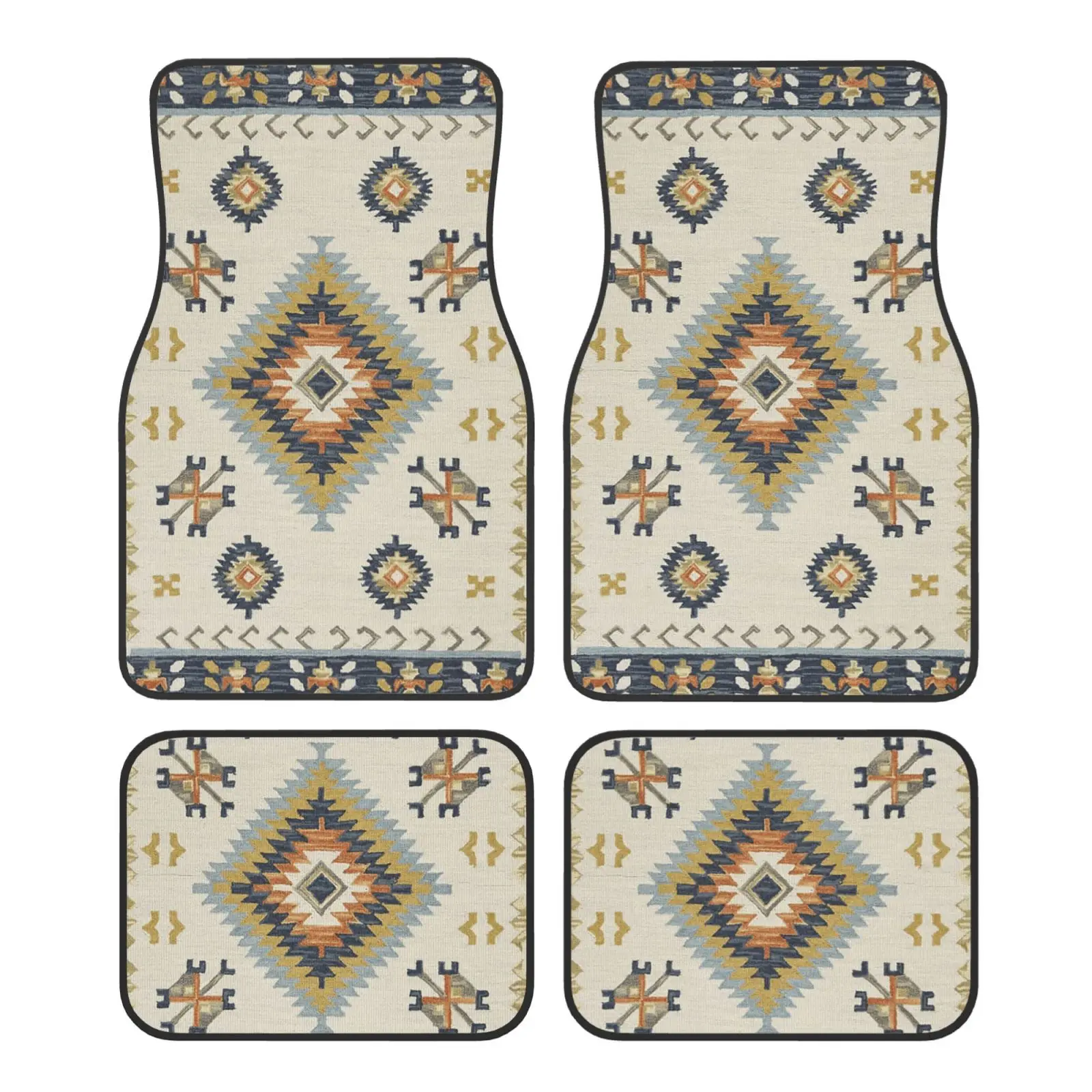 Bohemian Aztec Geometric Pattern Car Waterproof Rubber Car Mats 4PCS Car Floor Carpets Rugs Non-Slip Auto Foot Mats Floor Mat