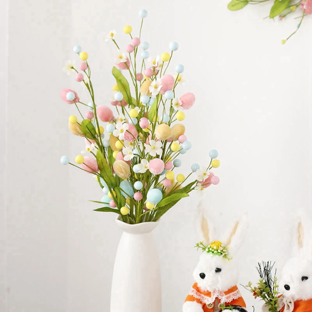 3 pçs ovo de páscoa ramo de árvore feliz páscoa decorações casa vaso planta falsa primavera floral haste diy buquês arranjo de flores