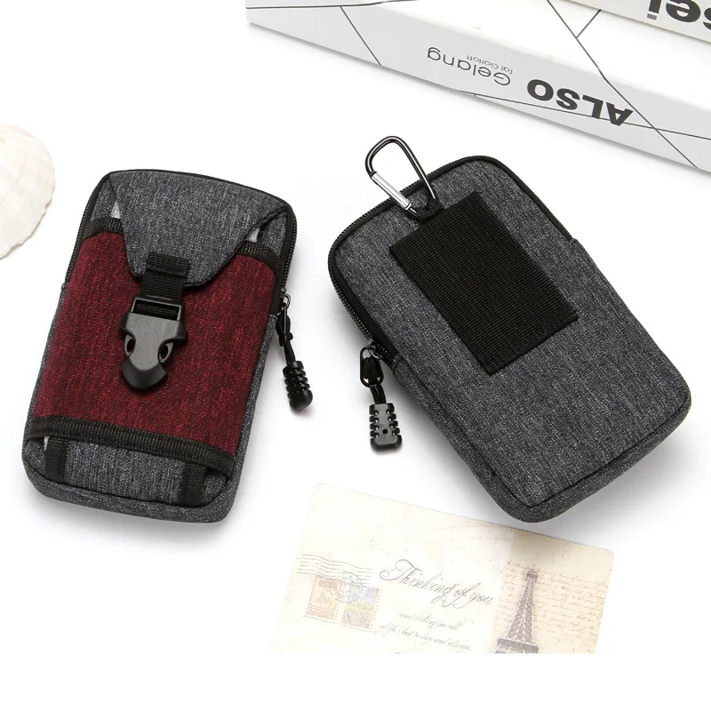 Canvas Men Casual Design Small Waist Bag Fashion Hook Bum Bag Waist Belt Pack Cigarette Case 7 Inches Phone Pouch