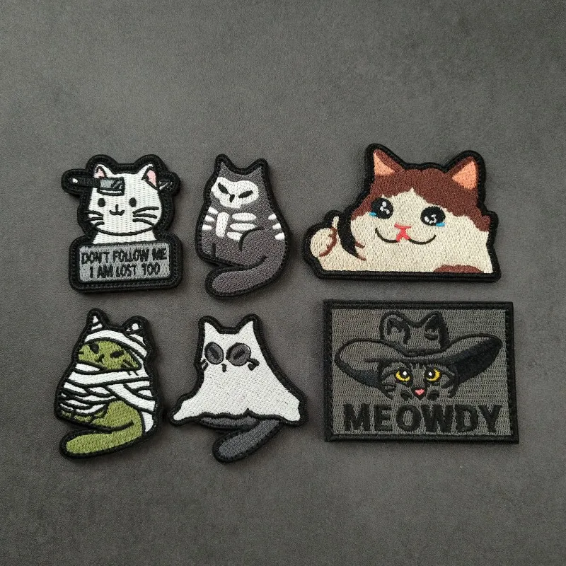 Patches de bordado para decoração de braçadeira, Patches Bordados Série Cat, Luminous Meowdy, Atadura Ferido, NÃO ME SIGA EU SOU PERDIDO DEMAIS, Engraçado Como, Bonito