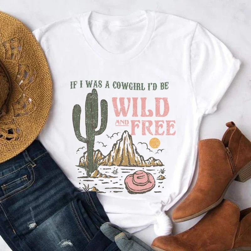 Sommer Frauen Übergroße Vintage Western T-Shirts Cowgirl Wild Free Desert Cactus Grafik T-shirt Nette Country Musik Tees Retro Top