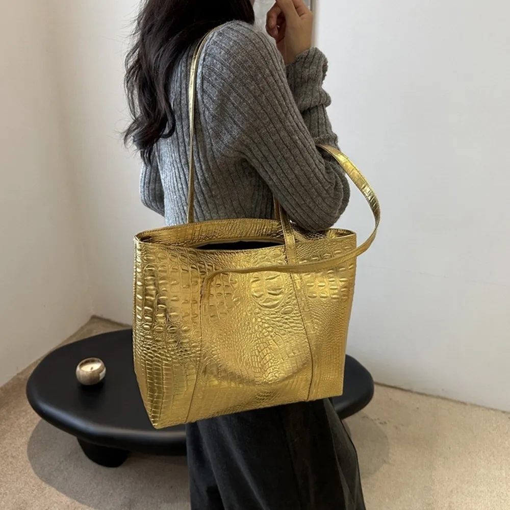 

Fashion PU Leather Women Handbag Crocodile Pattern Large Capacity Female Shoulder Bag Commuting Luxury Armpit Tote Bag Shopping