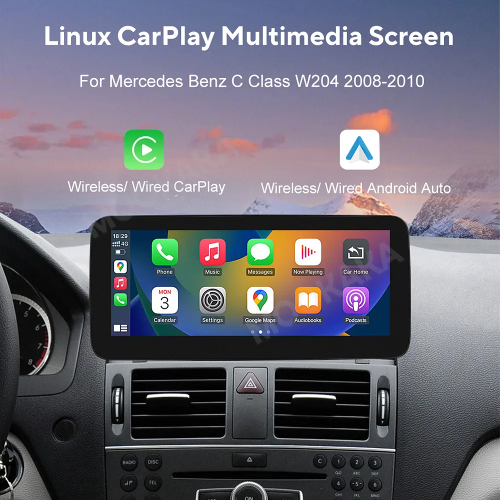 Wireless Carplay Android Auto For Benz C Class W204 2008 - 2010 Linux System Car Multimedia Player DSP WIFi Touch Screen Navi