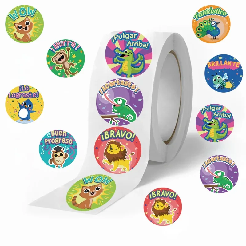 500pcs 1inch Cute Animals Reward Stickers for Teacher Students Encouragement Words Sticker Kids Motivational Cartoon Sticker toy