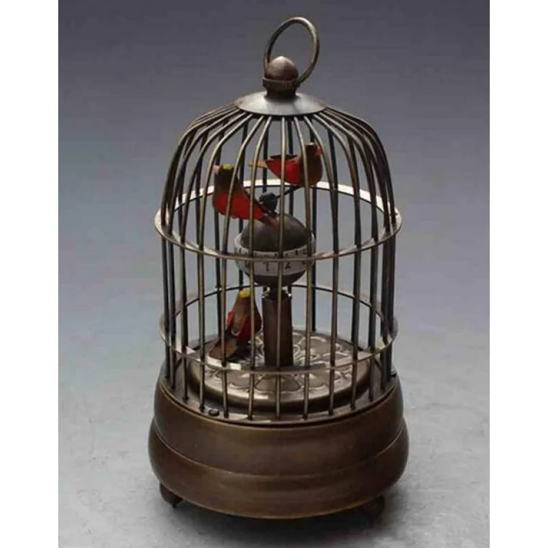 China collectible archaize brass bird cage Mechanical Table Clo Alarm Clo