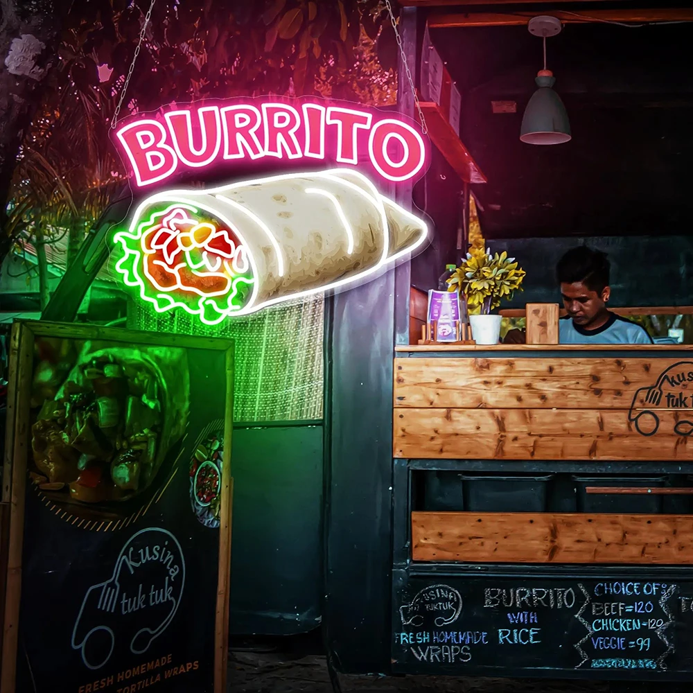 

Mexico Burrito Neon Sign Custom Street Food Truck Neon Mexican Restaurant Decoration Pita Led Light Burritos Wall Art Sign