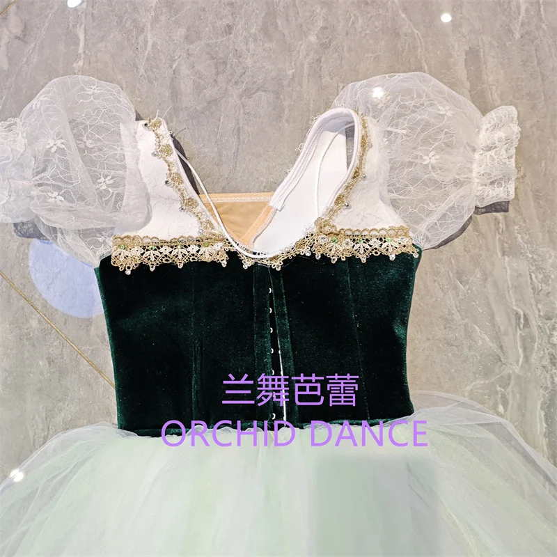 BT01655 haute qualité taille personnalisée enfants filles Ballet danse Performance porter Gilsay vert longue robe Tutu romantique