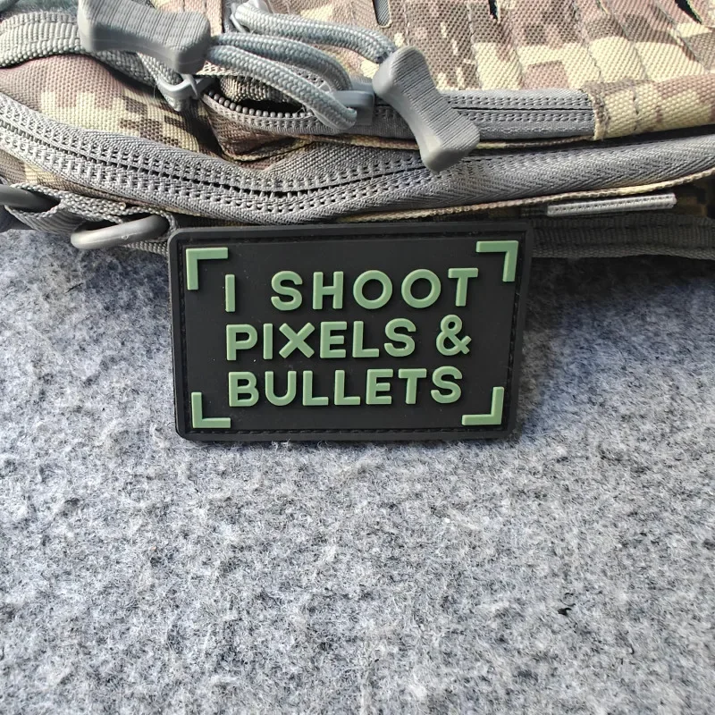 2026 New PVC tactical patches,I SHOOT PIXELS AND BULLETS morale badges, for clothing, hats, rucksacks, tactical gear, hook  loop