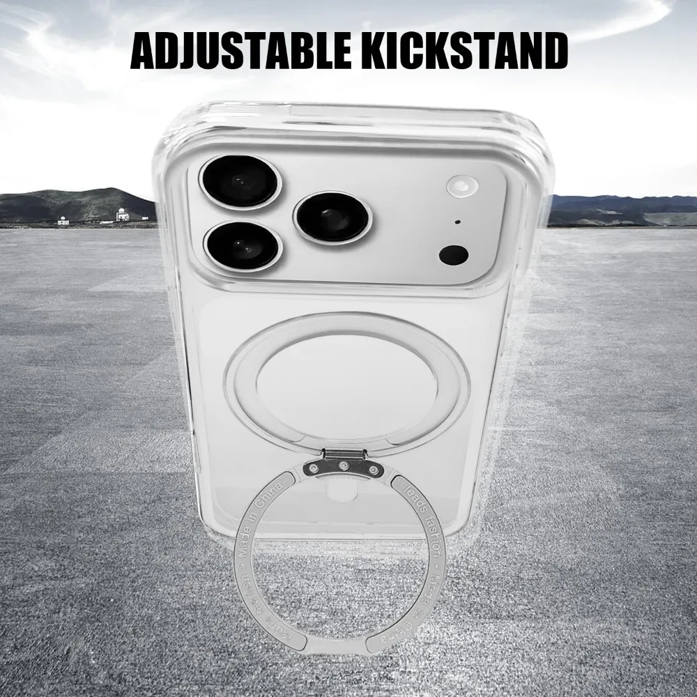 حافظة هاتف مغناطيسية مع حامل لهاتف Magsafe لهاتف IPhone 17 Pro Max 17 غطاء حامل شحن لاسلكي شفاف للهواء