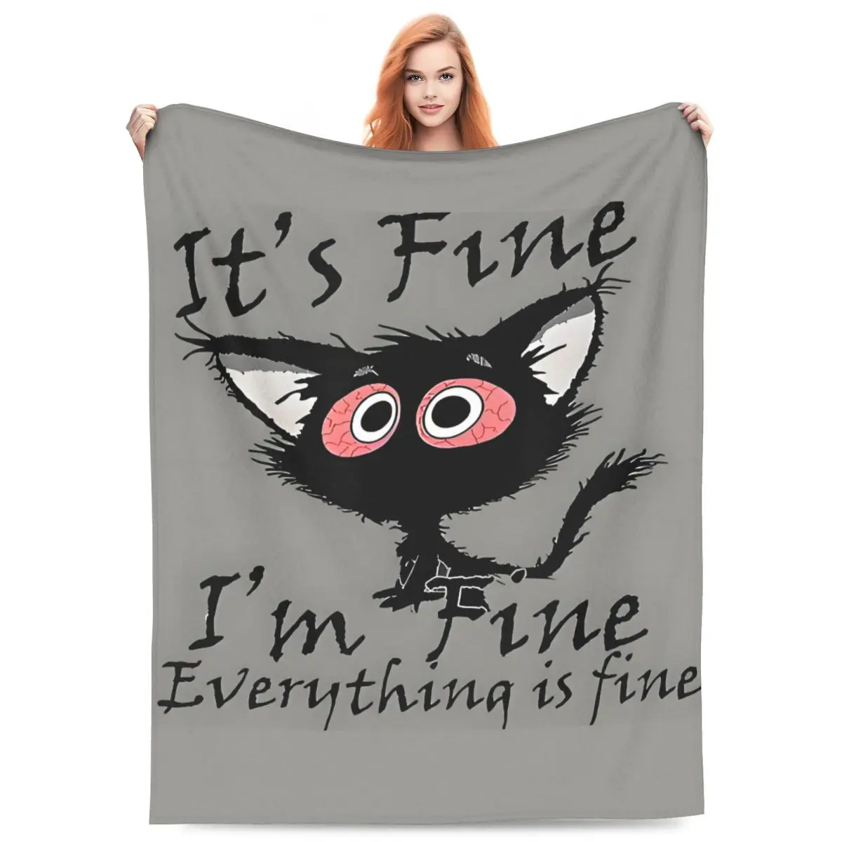 Custom Ultra-Soft Fleece Funny It S Fine Throw Blanket Warm Flannel Cute Cat Blankets for Bed Car Sofa Bedspreads