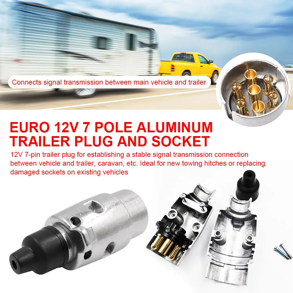 7 Pin Aluminium Alloy Plug Trailer Truck Towing Electrics 12V Connector EU Plug Adapter for Car Trailer Caravan Wiring Connector