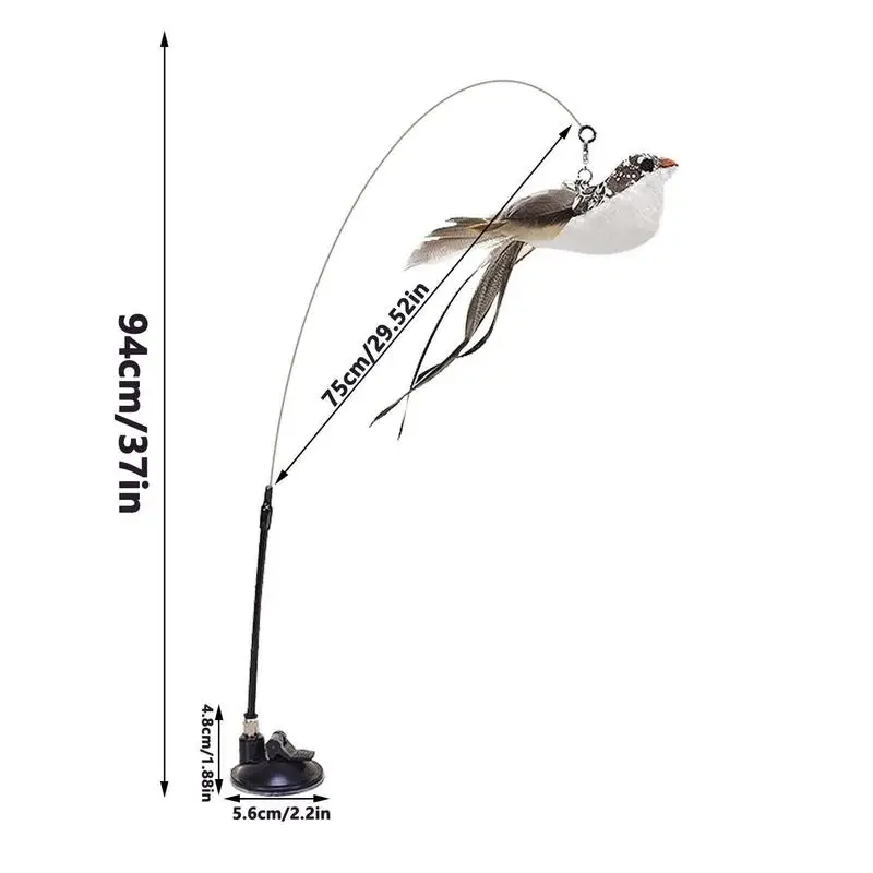 Long Cat Feather Wand Suction Cup Base Interactive Cat Feather Toys Funny Cat Toys For Indoor Cats Cat Teaser Cat String Toy