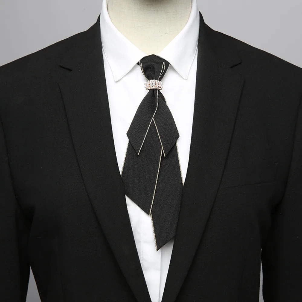 Fashion Vintage Fabric Bow Tie Pearl Handmade British Bowtie Collar Neck Decoration Adjustable Necktie