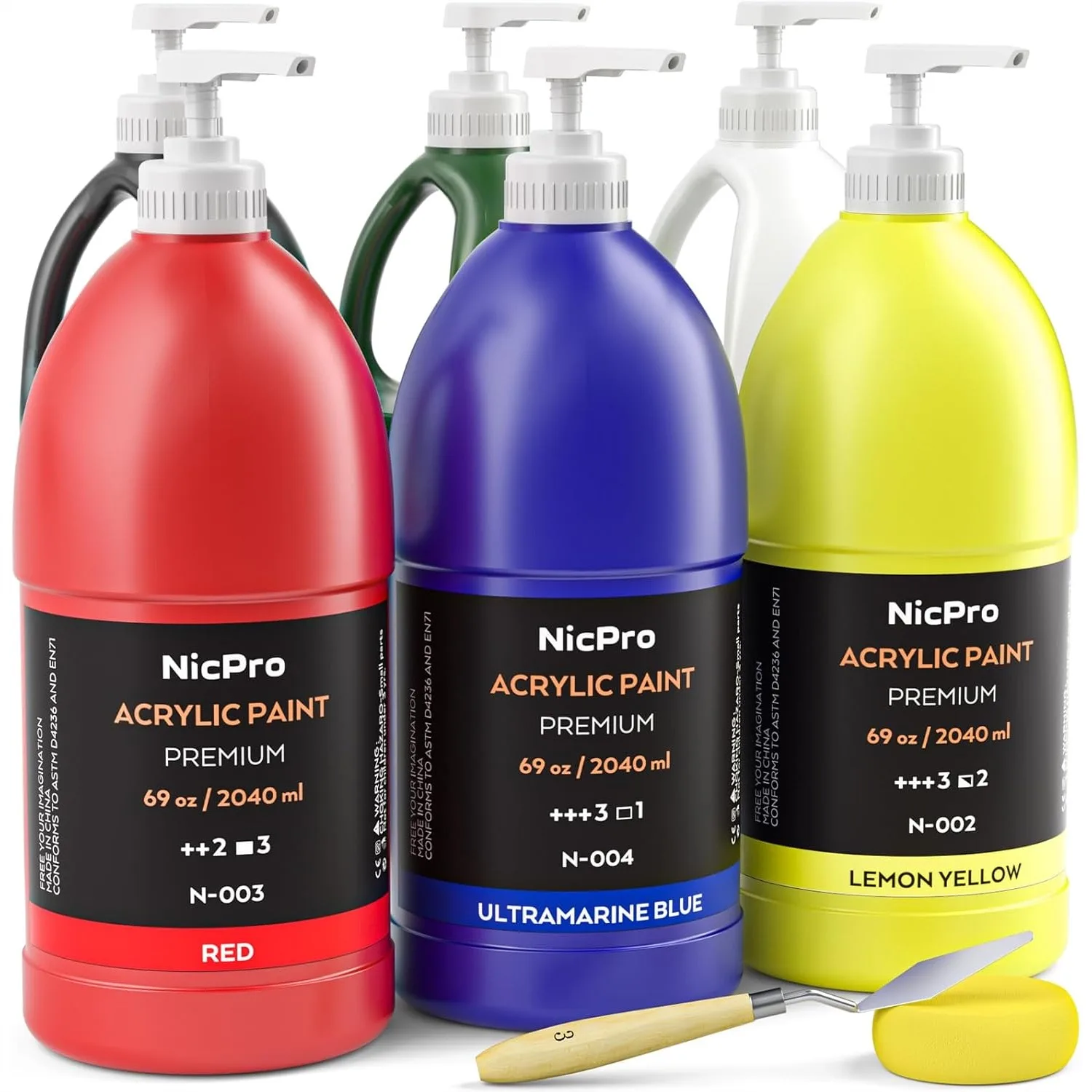 

6 Color Acrylic Paint Set 69oz Bulk with Pump for Canvas Wood Fabric Stone Craft Kids Adults