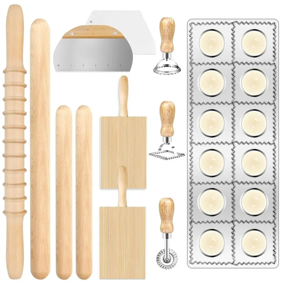 

Набор инструментов для приготовления пасты, комплект для изготовления пасты, включает 12 предметов, аксессуары для приготовления пасты, деревянный валик для пасты.