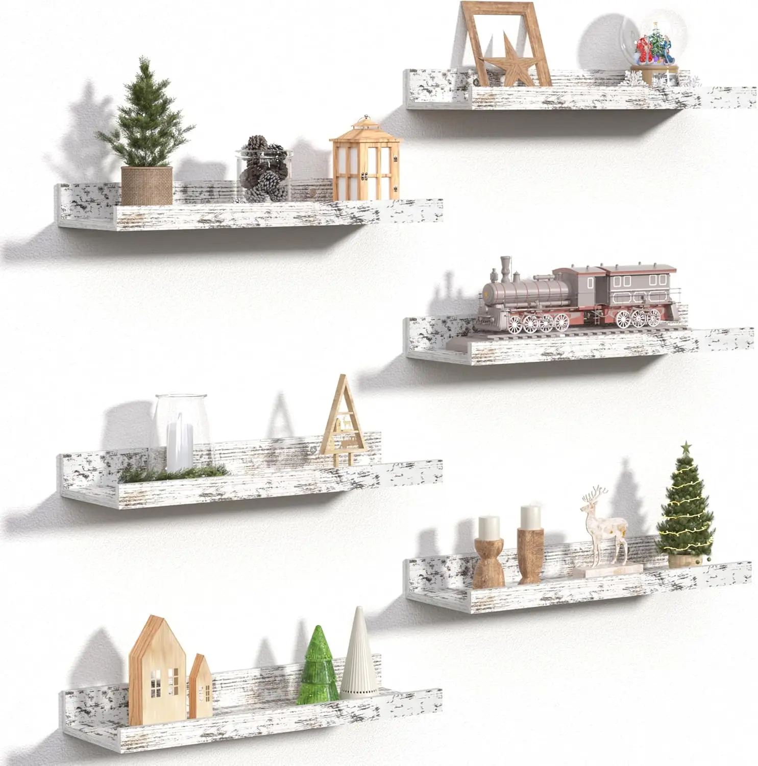 

Floating Shelves for Wall, Wall Shelves for Decor Strg Set 6, Wall Mt Wood Shelf for Bed, Living Rm, Bath, Kit...