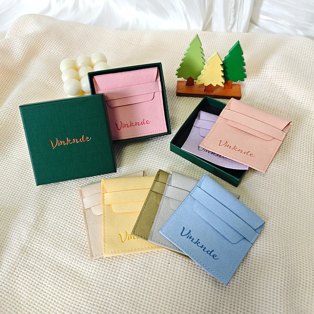 

24/50 компл., персонализированная замшевая сумка для ювелирных изделий, зеленая бумажная коробка, серьги с принтом, подарок, сумка из микрофибры, кольцо, серьги, свадебные сувениры