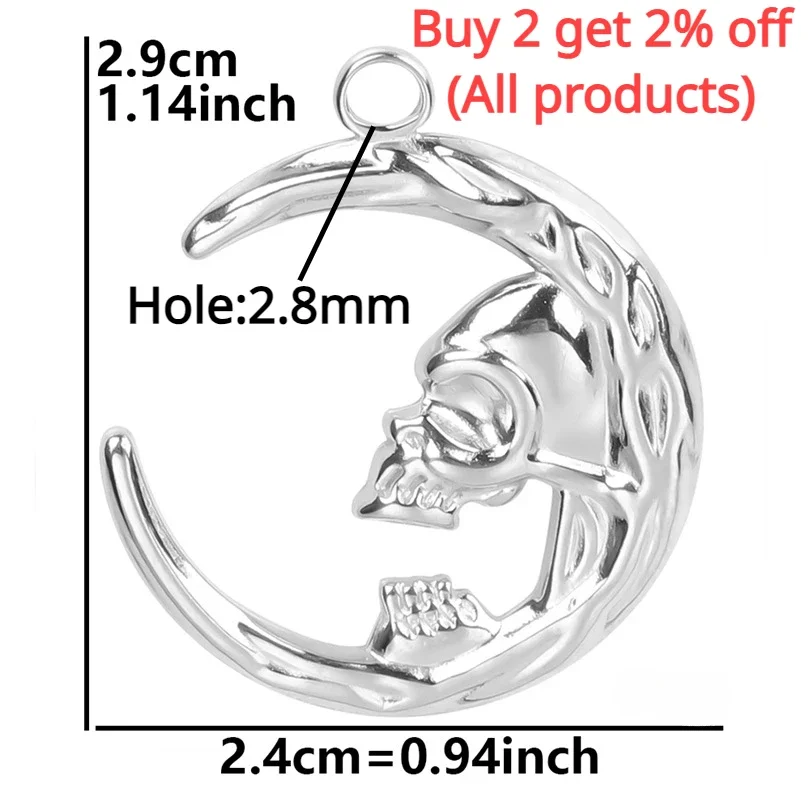 WZNB 5Pcs Gothic Skull Moon Charms Cherry Stainless Steel Pendant for Jewelry Making Handmade Earrings Necklace Diy Accessories