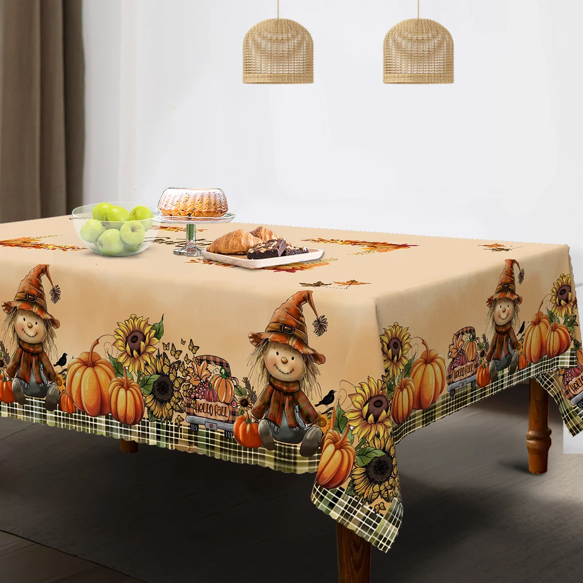 1 piece, straw man pumpkin tablecloth, vintage autumn sunflower truck round tableclothzyc