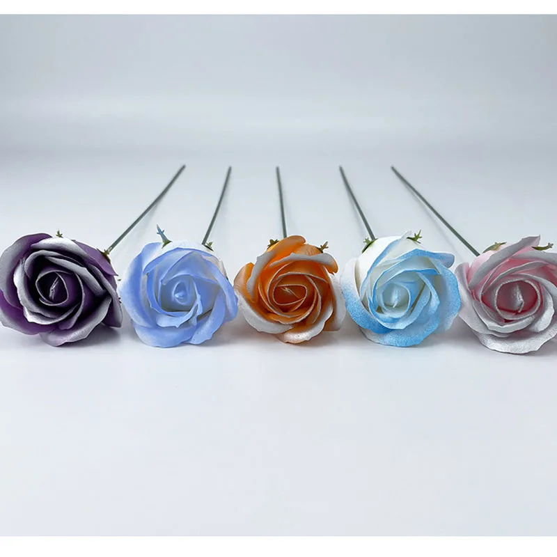 5X7cm Gradient Silver Gold Soap Roses head 3layers sweet DIY bouquet for Mother\'s day Birthday Valentine wedding summer holiday