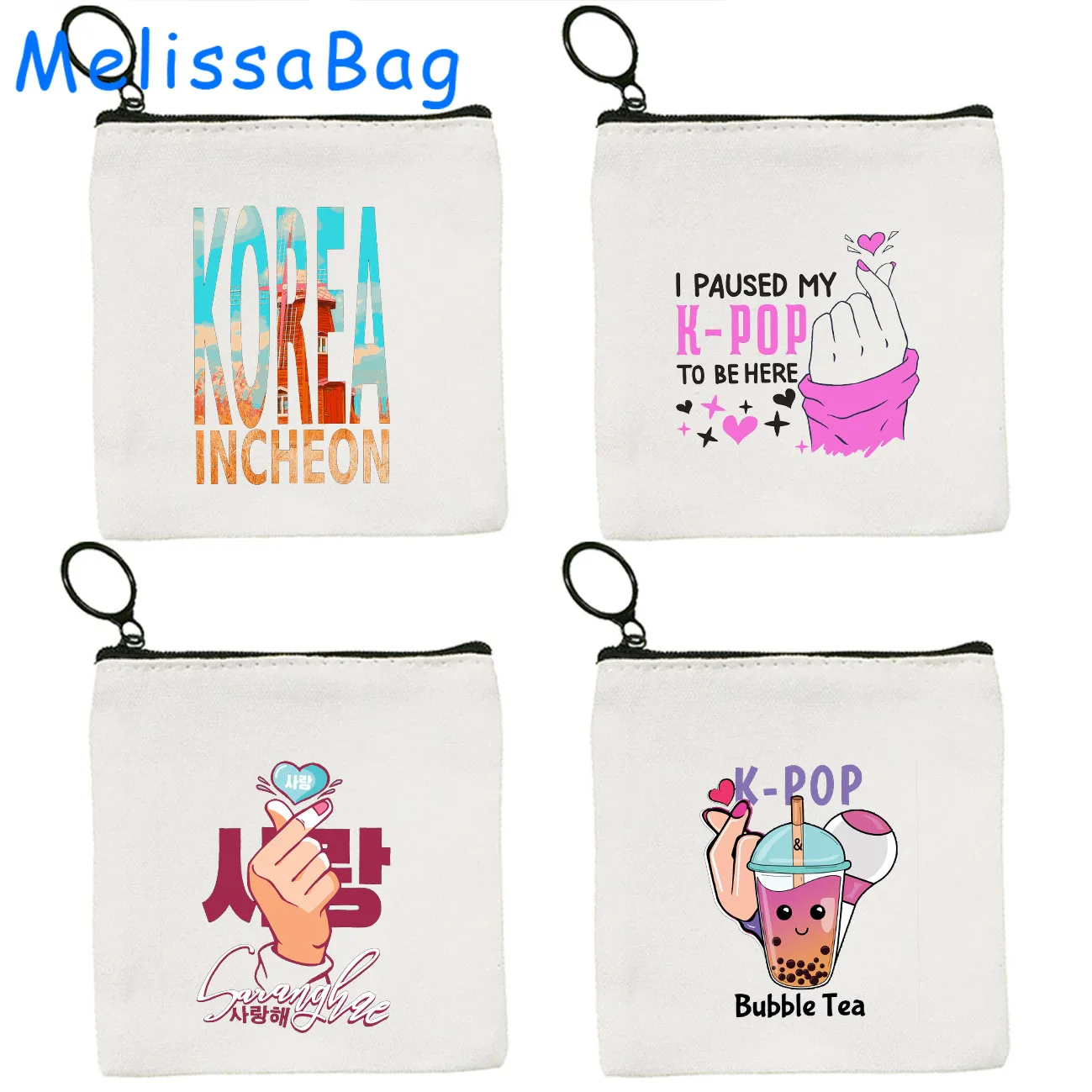 Korean Pop Girl Kpop Music Finger Love Heart Anime Girl Cute Cartoon Canvas Coin Purse Key Case Storage Bags Wallet Zipper Pouch