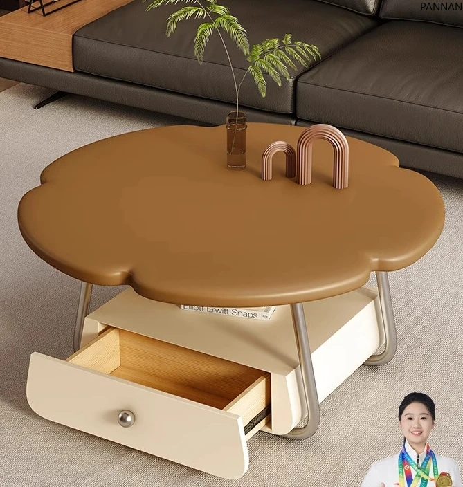 

Medieval style coffee table cream style simple high-end flower creative paint with drawer