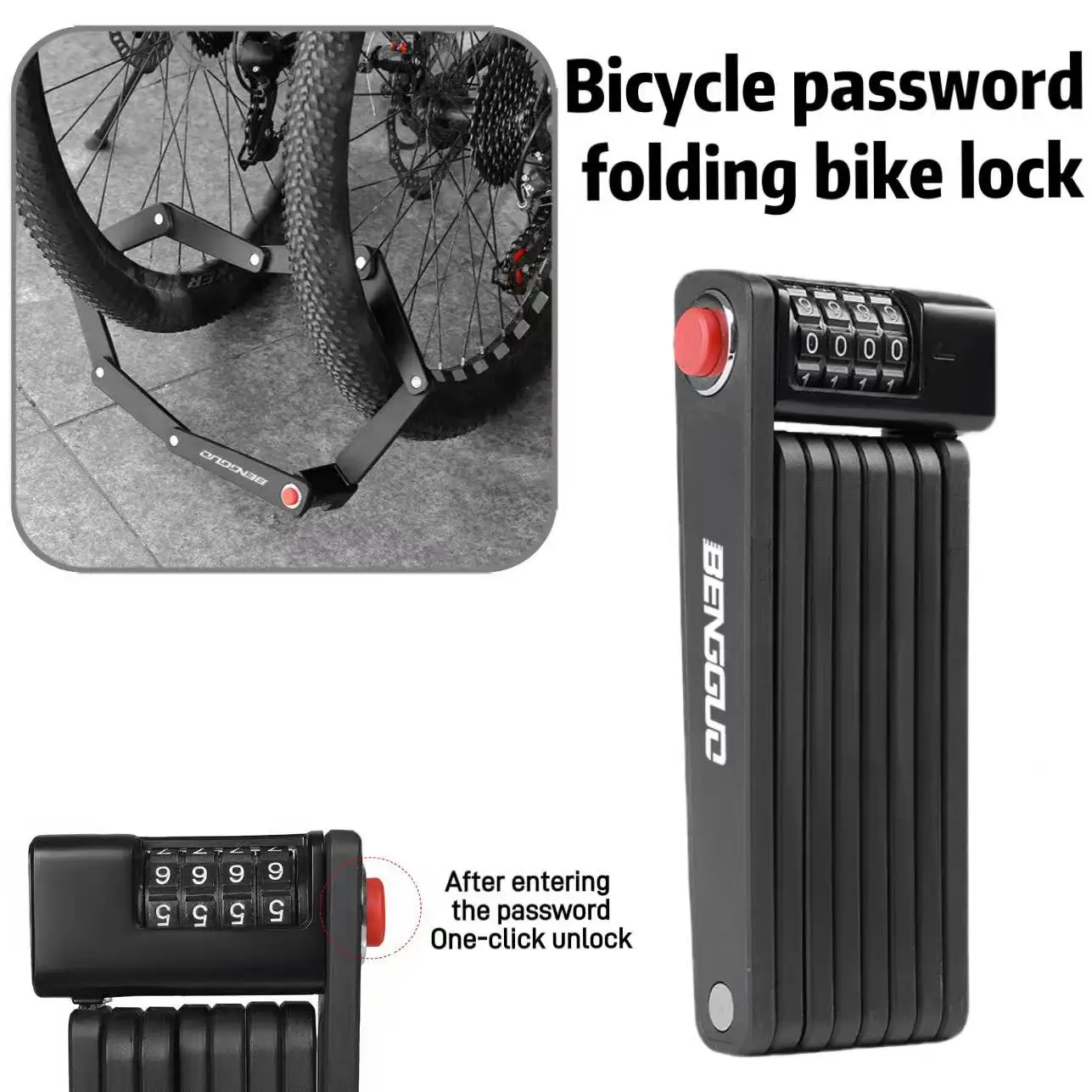 Candado para bicicleta, candado plegable para bicicleta, candado para bicicleta de montaña, antirrobo, candado con contraseña gruesa