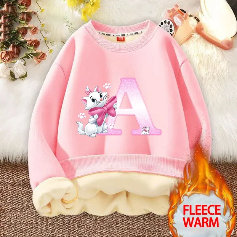 The Aristocats Marie Cat Toddler Girl Pink Sweatshirt Crewneck Pullover Thick Tshirt Kid Winter Long Sleeve Top Cartoon Clothes