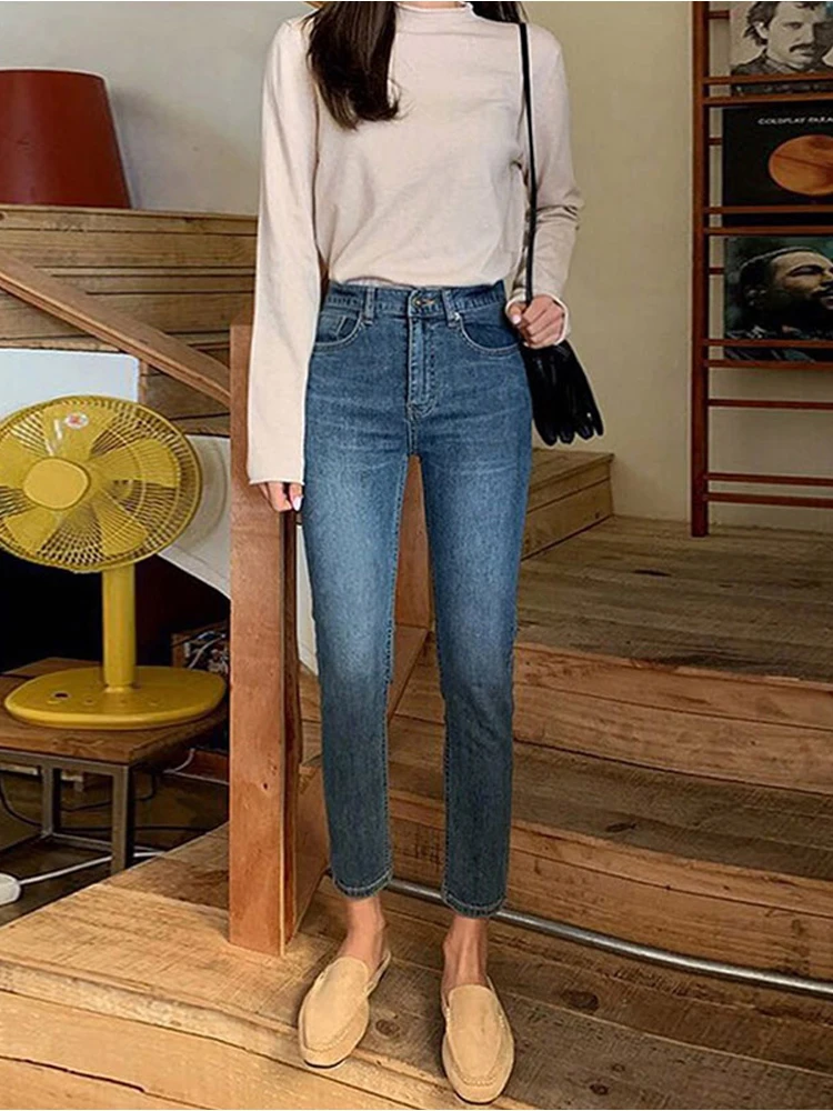 

High Waist Jeans For Women Streetwear Pencil Jeans Wedgie Icon Fit Female Denim Pants Washed Ladies Boyfriend Jeans Ankle Length