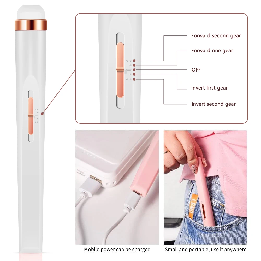 YIKOOLIN Trapano elettrico portatile per smalto 5 in 1 Strumento per unghie acrilico senza fili a 4 velocità per uso domestico in salone