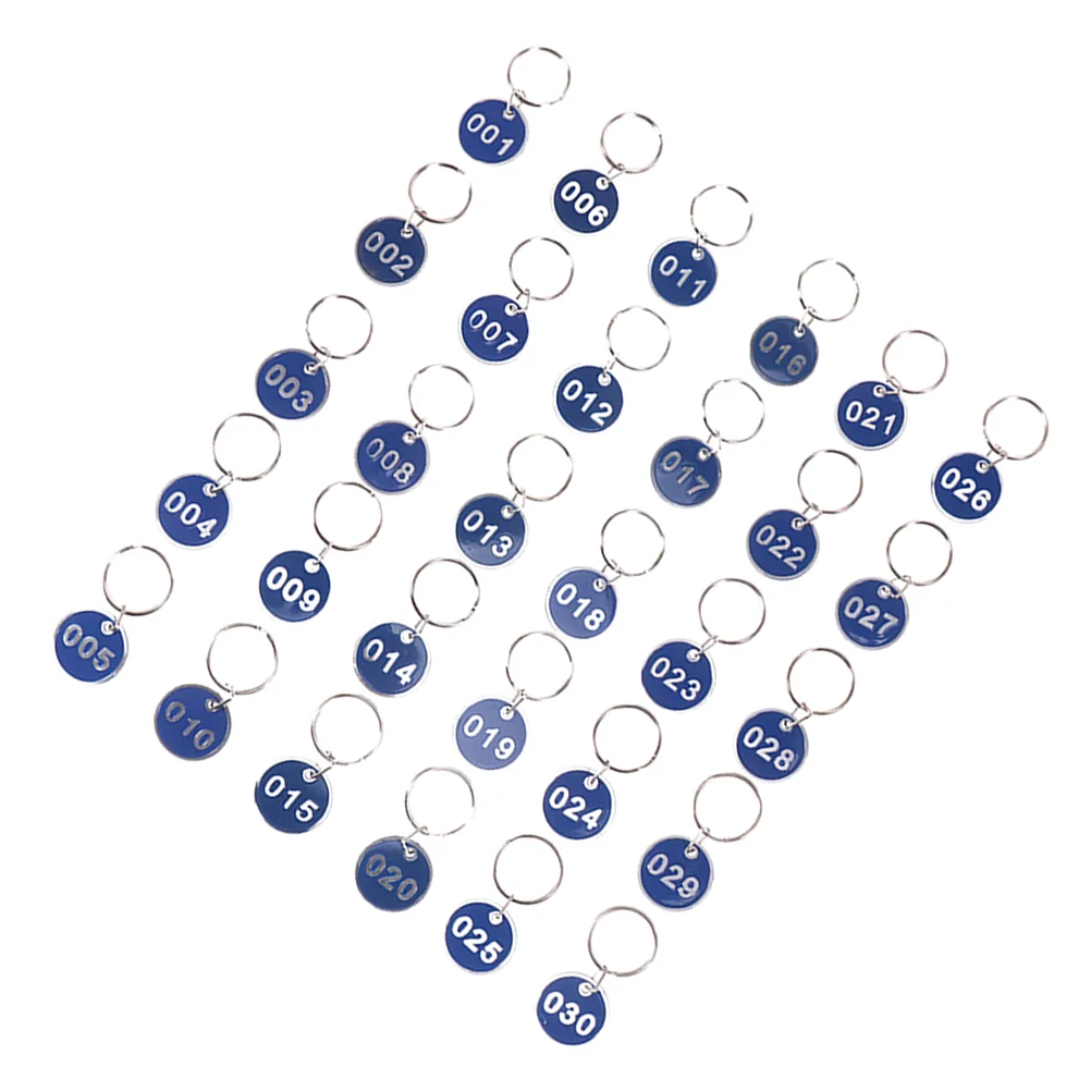 1 Set Prcatical Aluminium Metal Numbers Plates Luggage ID Tags Key Ring Labels for Home Office Hotel (Blue Nembers 1-30 One for