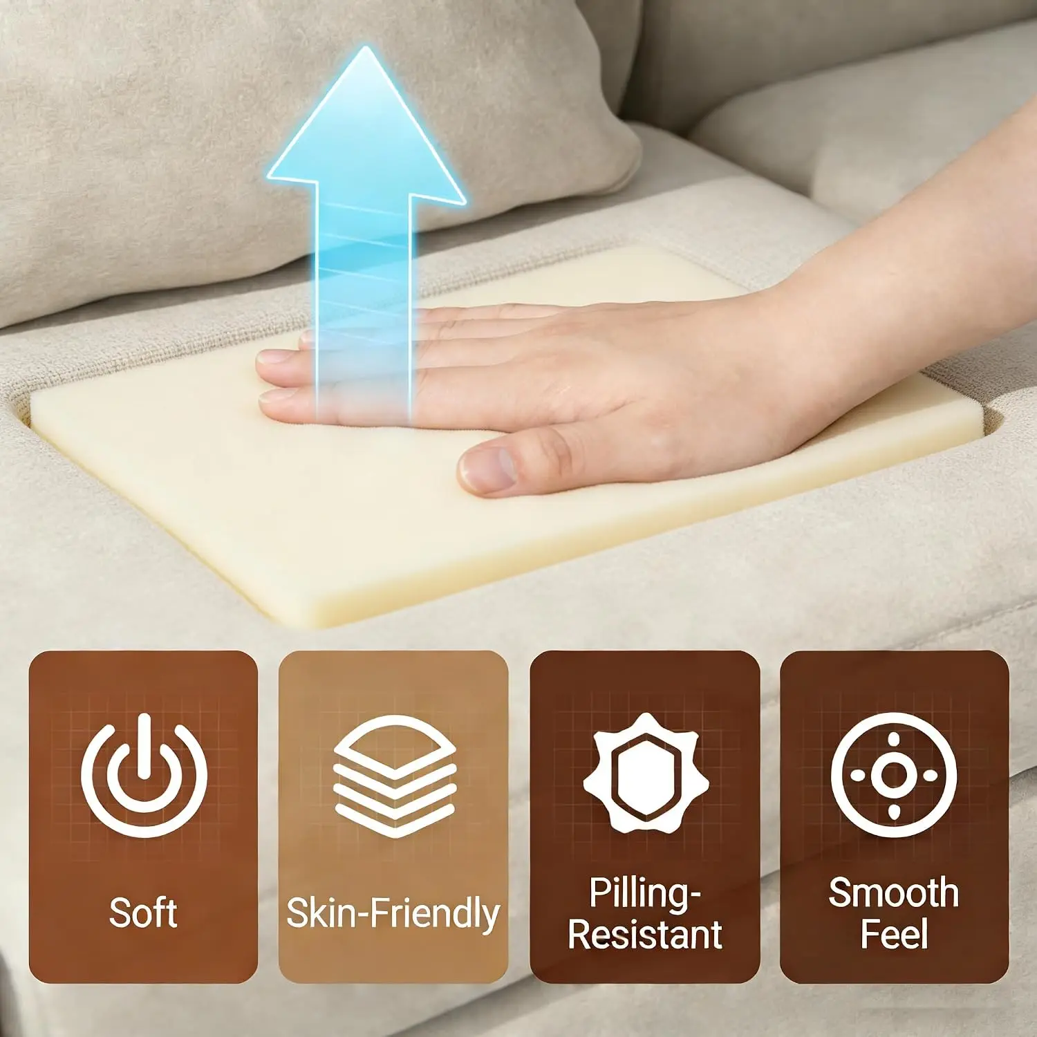 Extra Large 3-Seater Sectional Sofa, Convertible Soft Sofa Bed, Oversized Deep Seat For Living Room & Bedroom, Beige, Customized