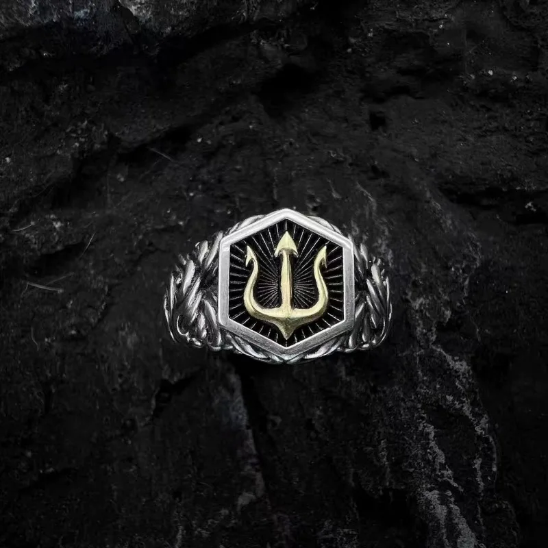 Zinc Alloy Electroplated Antique Silver Design Ring - Trident - Prayer Design - DIY Decorative Accessory