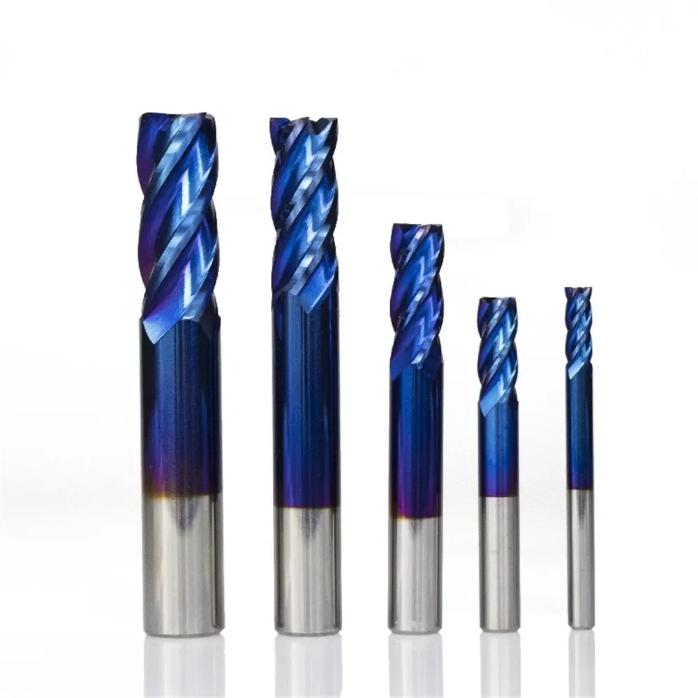 

1pc 1mm-12mm Hrc50 Super Nano Blue Carbide Coating End Mill 4 Flute Cnc Router Bit Spiral