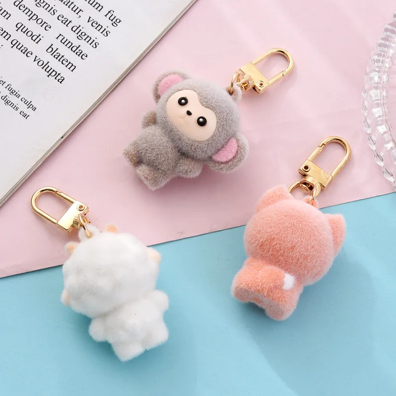 

3D брелок с флокированным животным, милый мультяшный плюшевый брелок для ключей, украшение для стола, многофункциональная сумка, декор, подарок для мальчиков и девочек, 1 шт.