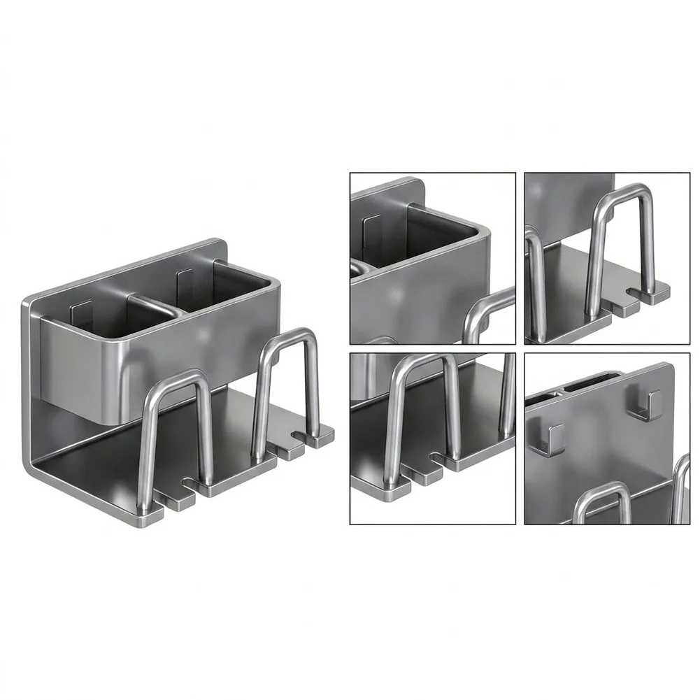 Wall Mounted Toothbrush Holder for Bathroom with Cup Space - No Hole Setup Moisture 15x9.5x9.5cm for gunmetal Gray