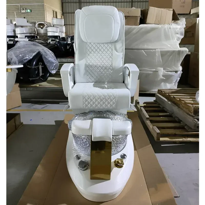 كراسي باديكير فاخرة من جلد البولي يوريثان الأبيض 4 مجموعات من متجر تجميل التدليك بدون سباكة كرسي باديكير أثاث صالون التجميل