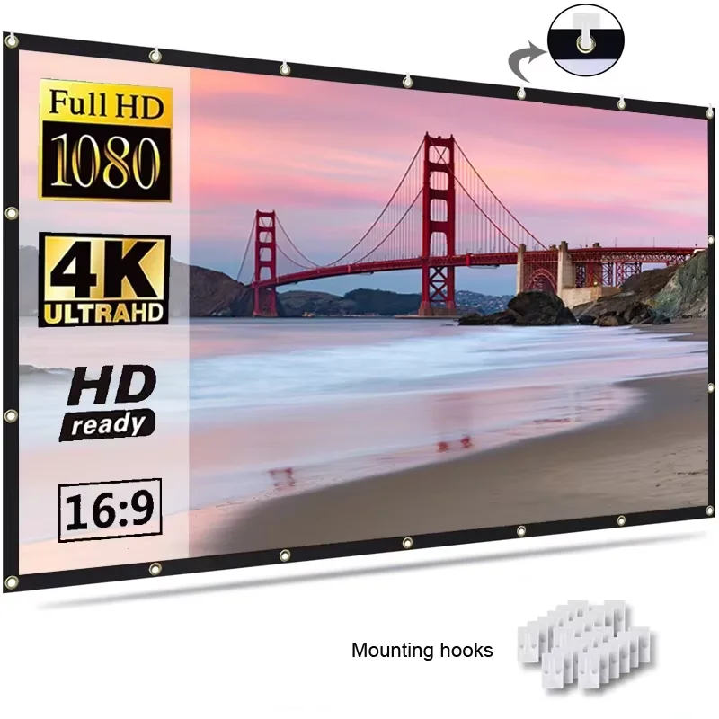 Yovanxer شاشة محمولة لأجهزة العرض 84 "100" 150 "16:9 البوليستر في الهواء الطلق فيلم الستار للسفر المسرح المنزلي DLP Projektor