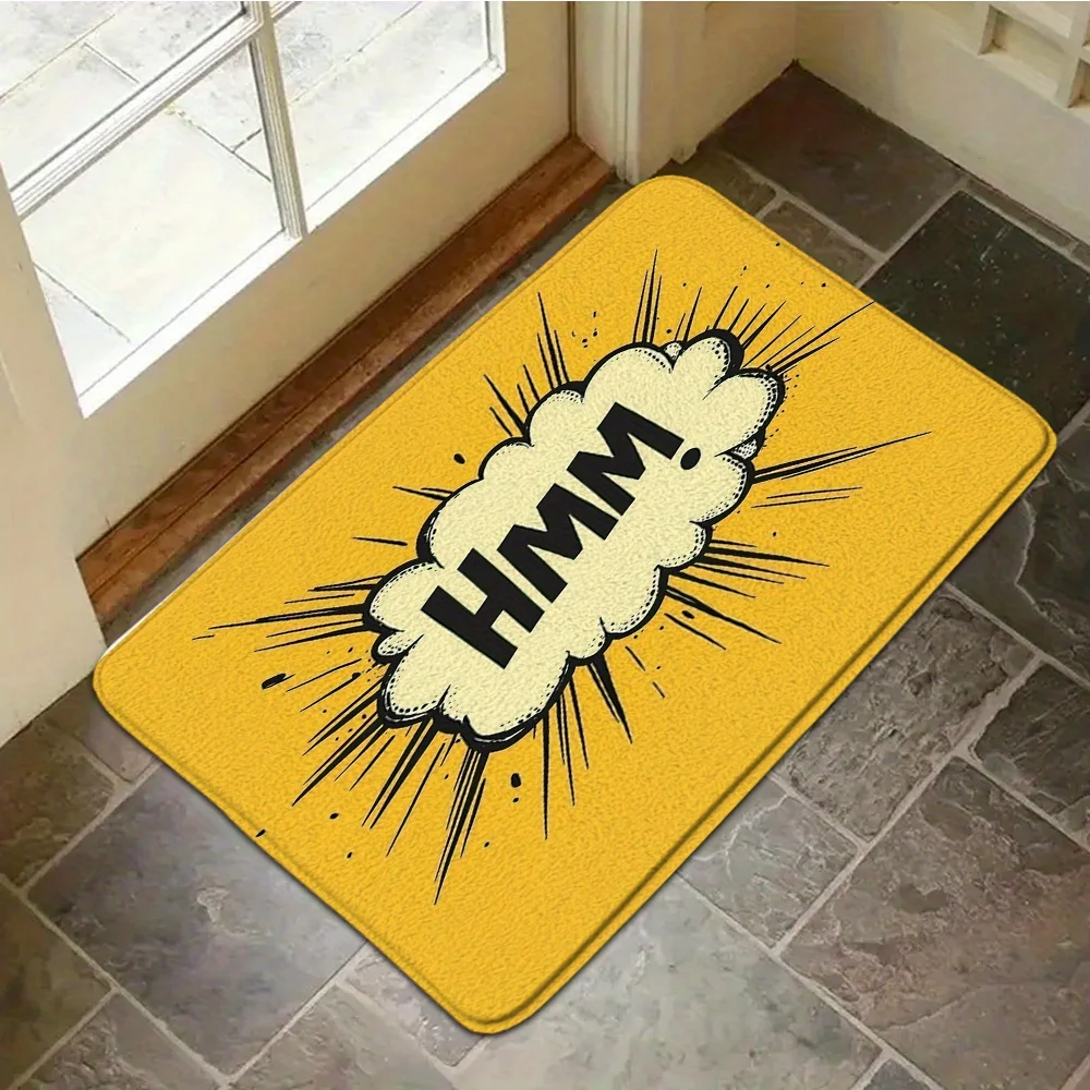 VIKAMA Pop Art Text Floor Mat Comic Speech Bubble HMM Pattern Anti‑Slip Washable Doormat For Entryway Porch Home Decor Rug