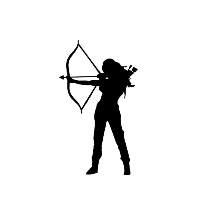 2D Flat Sticker Archery Vinyl Sticker Car Sticker Hunting Bow and Arrow Female Warrior Black/Silvery