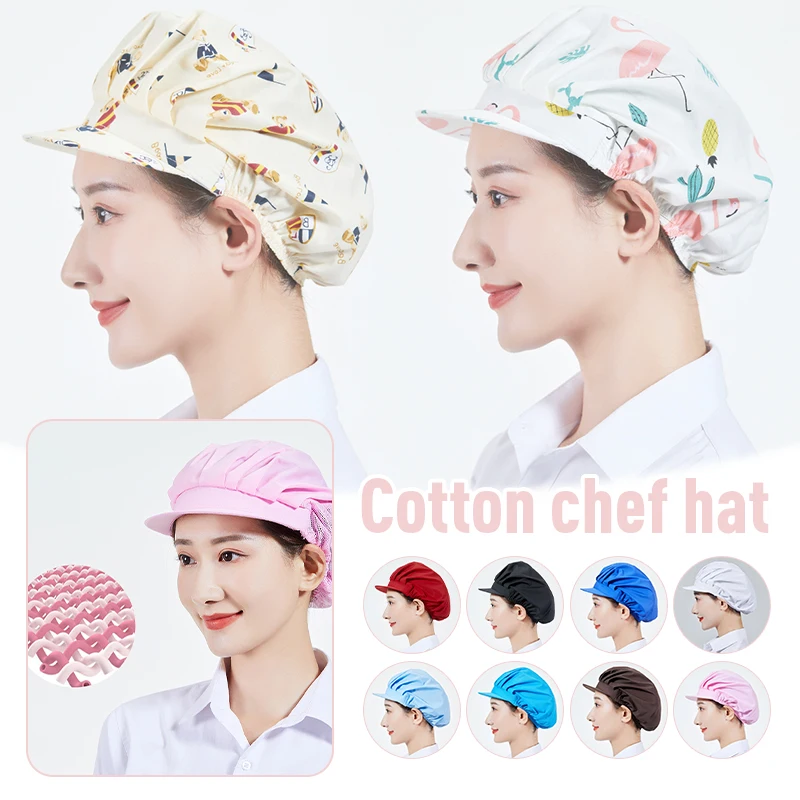 Cotton Chef Hat Fwomen Kitchen Home Cooking  Anti-fume Anti-hair Loss Sanitary Hat Food Catering BakerCook Hair Cap With Brim