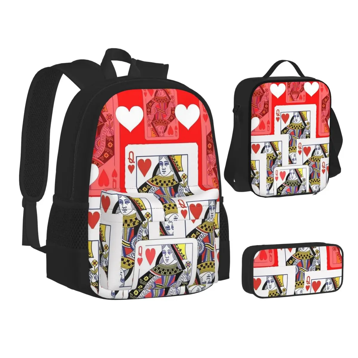 

Casino Nights Red Queen Of Hearts BackpacksBookbag Students School Bags Kids Rucksack Lunch Bag Pen Bag Three-Piece Set