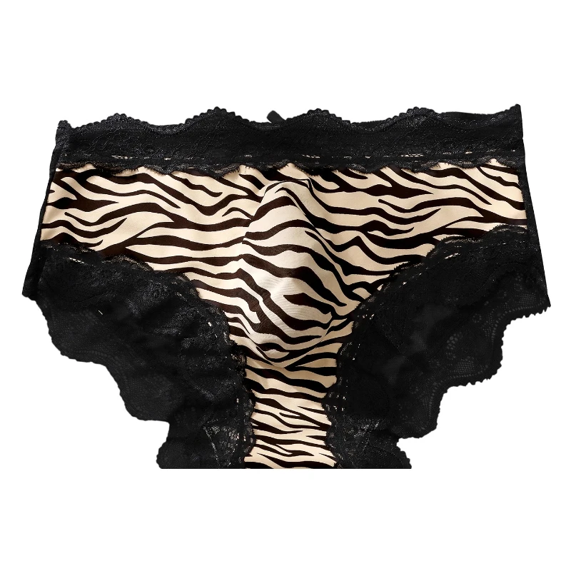 Men's Sexy Briefs Plus Size Lace Edge Leopard Printed Ice Silk Panties Sissy Lingerie Low Rise 3d Pouch Underwear Erotic Hombre