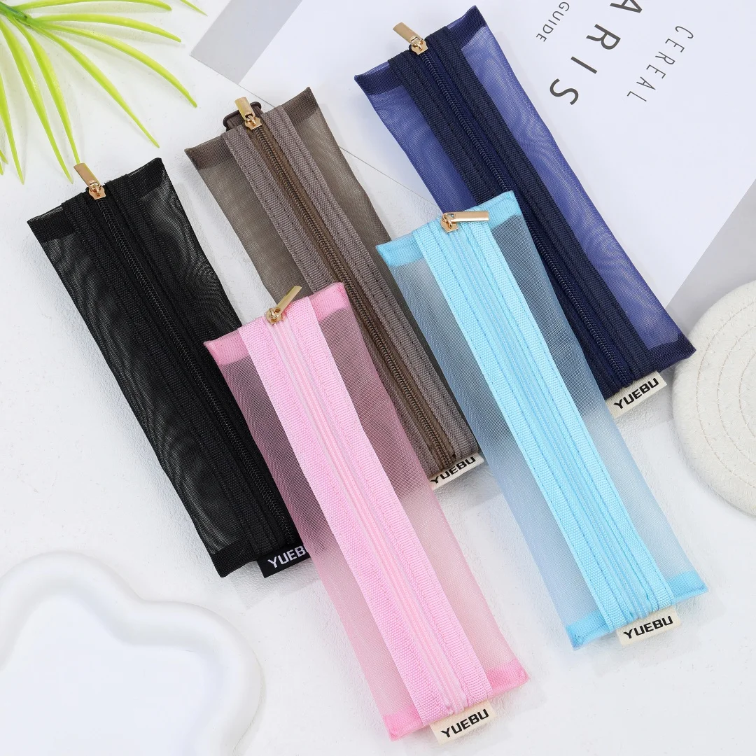 Mesh Pencil Case with Adjustable Strap, Can Be Attached to Books, Portable Mesh Pen Bag for Ipad, Exam Stationery Bag That Can Be Brought into the Exam Room, Portable Makeup Brush Storage Bag, Suitable for Students, Schools, Offices, and Travel Use