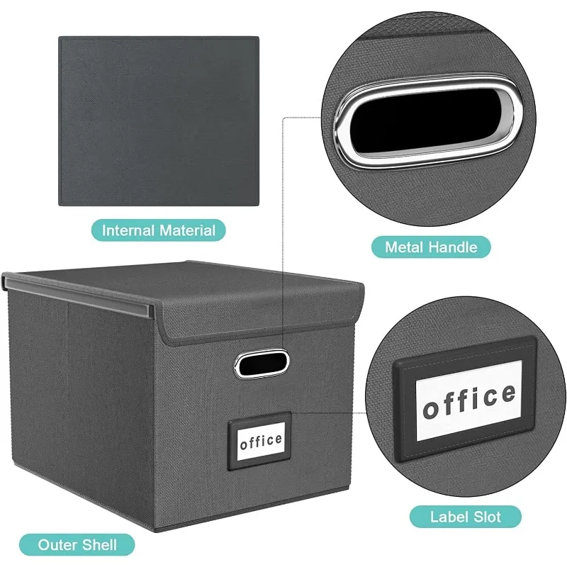 

Upgraded File Organizer Boxes with Lids, Linen Office Document Storage Boxes, Filing Boxes, Decorative Small File Boxes
